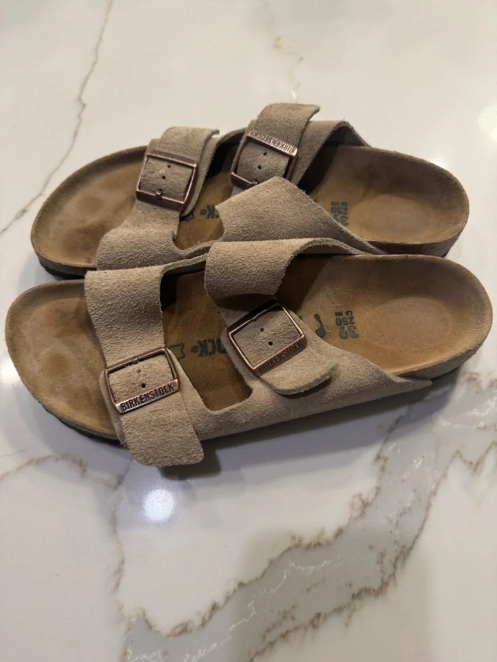 Birkenstock Suede Double-Buckle Sandals - Taupe Suede Narrow - Picture 3 of 5